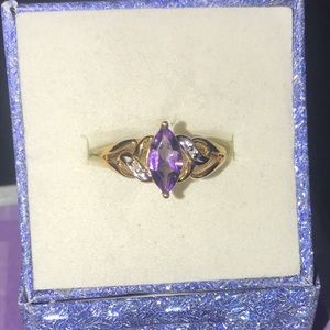 Amethyst and diamond accents 10K yellow gold